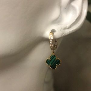 Green Clover Dangling Earrings 18K Saudi